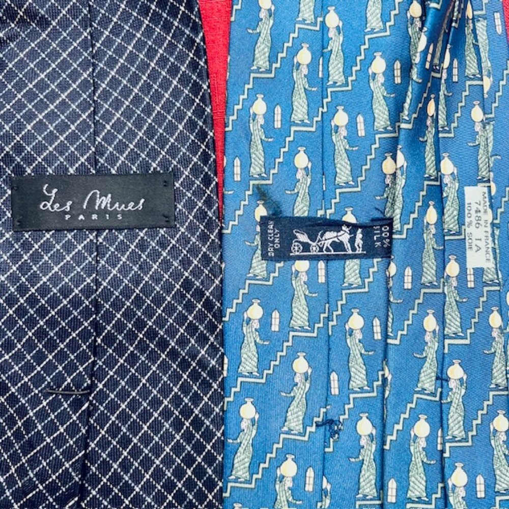 Set Necktie Silk : Hermes Paris & Les Mues Paris Blue + YSL Handkerchief 16"(48 - Picture 10 of 15
